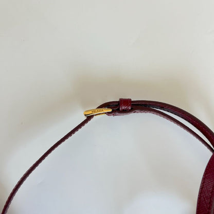 Prada Burgundy Saffiano Leather Mini Clutch Bag