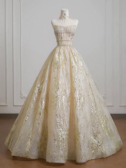 Light apricot strapless fitted waist long ball gown/bridal dress R8225