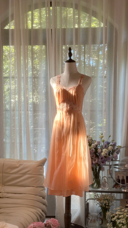Light orange halter-neck A-line midi ball gown R7788