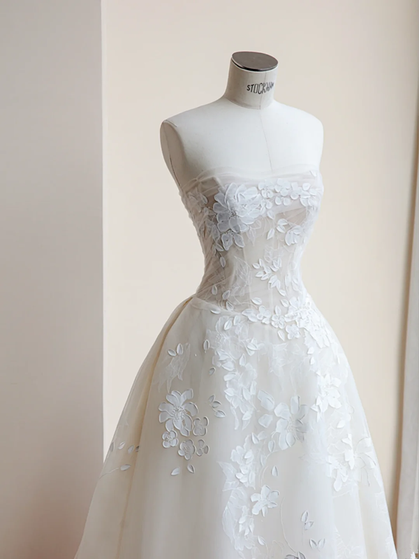 White tube top printed waist slim fit puffy elegant long skirt, prom dress R5650