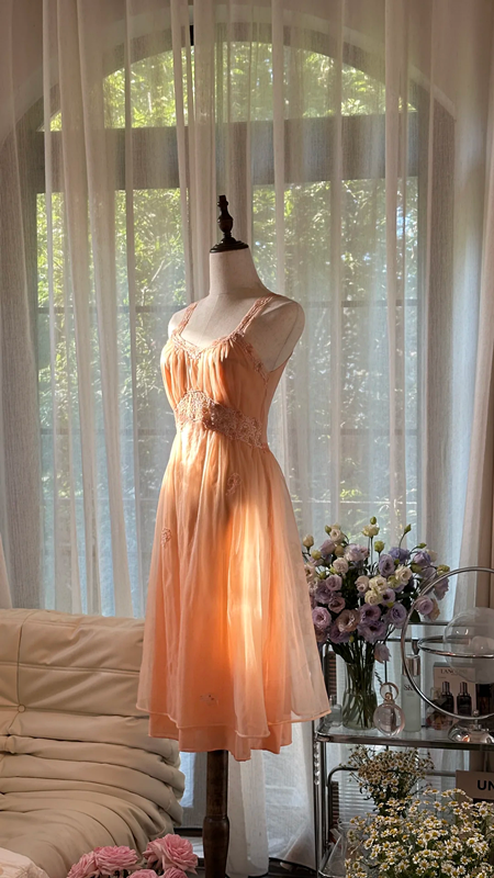Light orange halter-neck A-line midi ball gown R7788