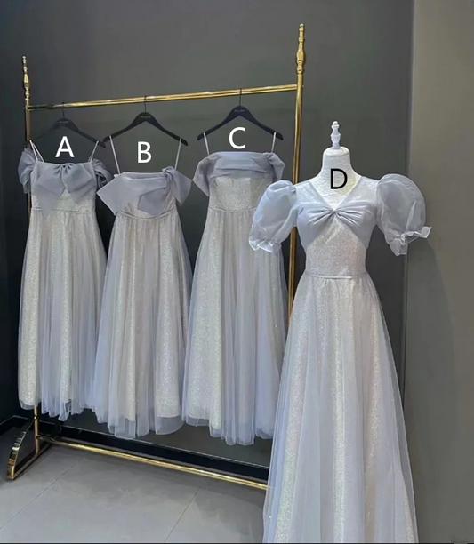 Gray blue slim waist elegant ball gown, bridesmaid dress R6000