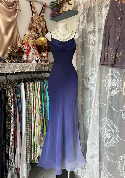 Deep purple halter-neck fitted long dress, ball gown R6360