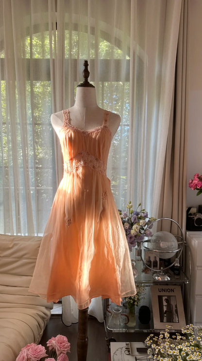 Light orange halter-neck A-line midi ball gown R7788