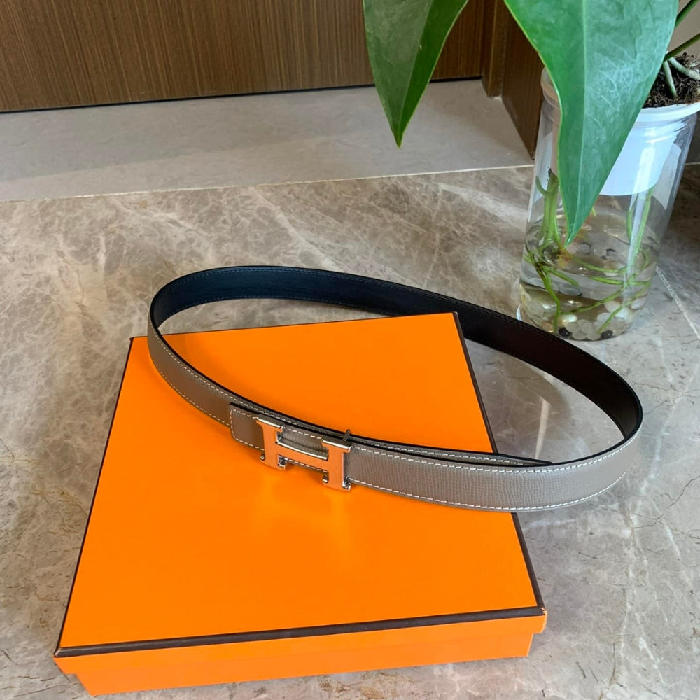 Hermes Mini H Belt Buckle And Reversible Leather Strap Silver Grey 24Mm H079645CK05
