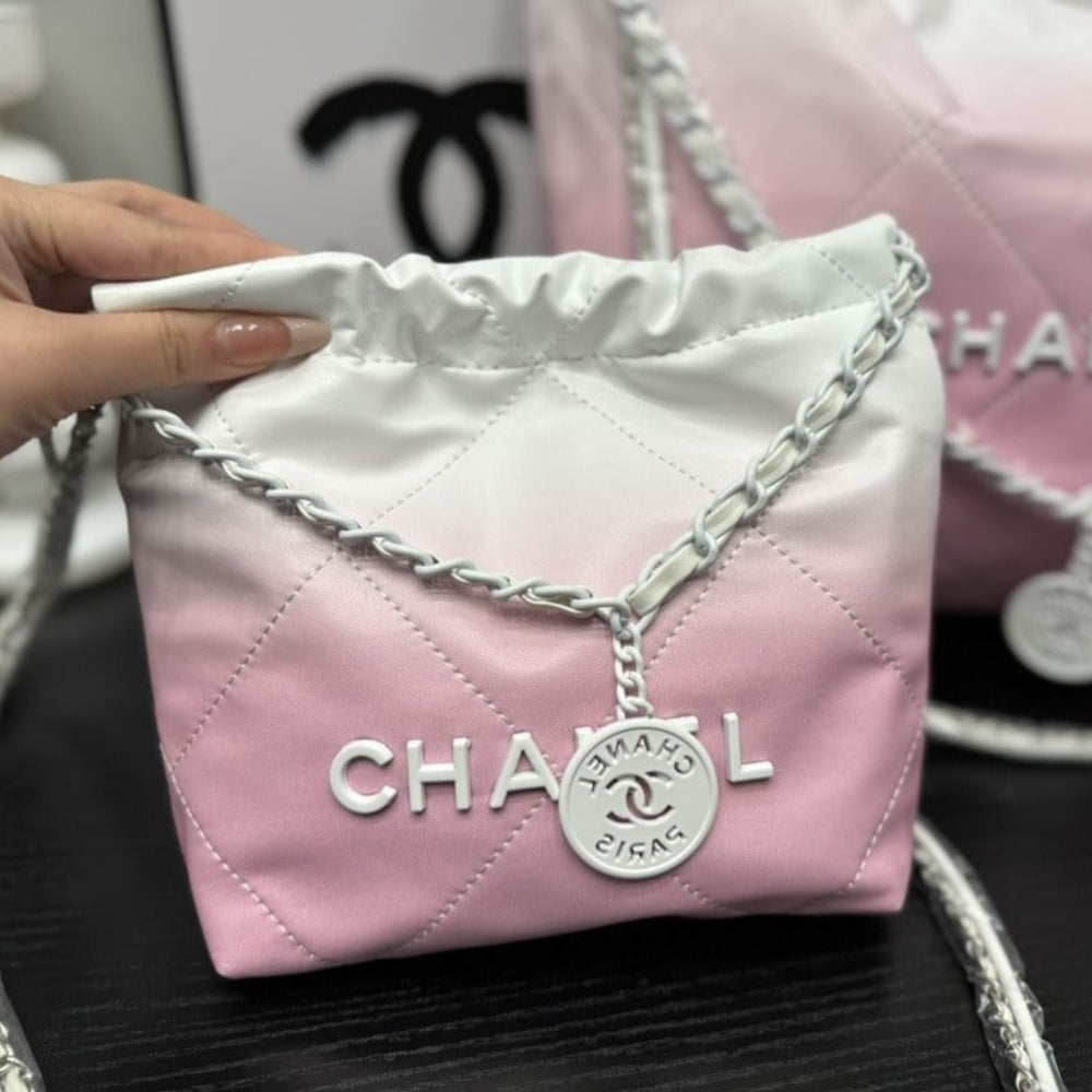 Chanel 22 Mini Handbag Patent Gradient Calfskin Pink 20Cm