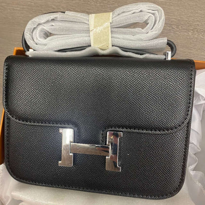 Hermes Constance Epsom CK89 Black Silver Hardware 18Cm