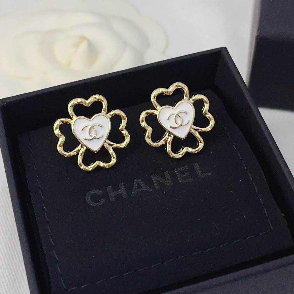 CHANEL FOUR LEAF CLOVER HEART EARRINGS ABF311 B19851 NAFGV