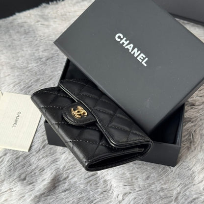 Chanel Classic Card Holder With Gold Hardware Black 11Cm