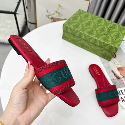 GUCCI WOMEN SLIDE SANDAL WITH WEB GREEN AND RED 816350 FAECG 6443