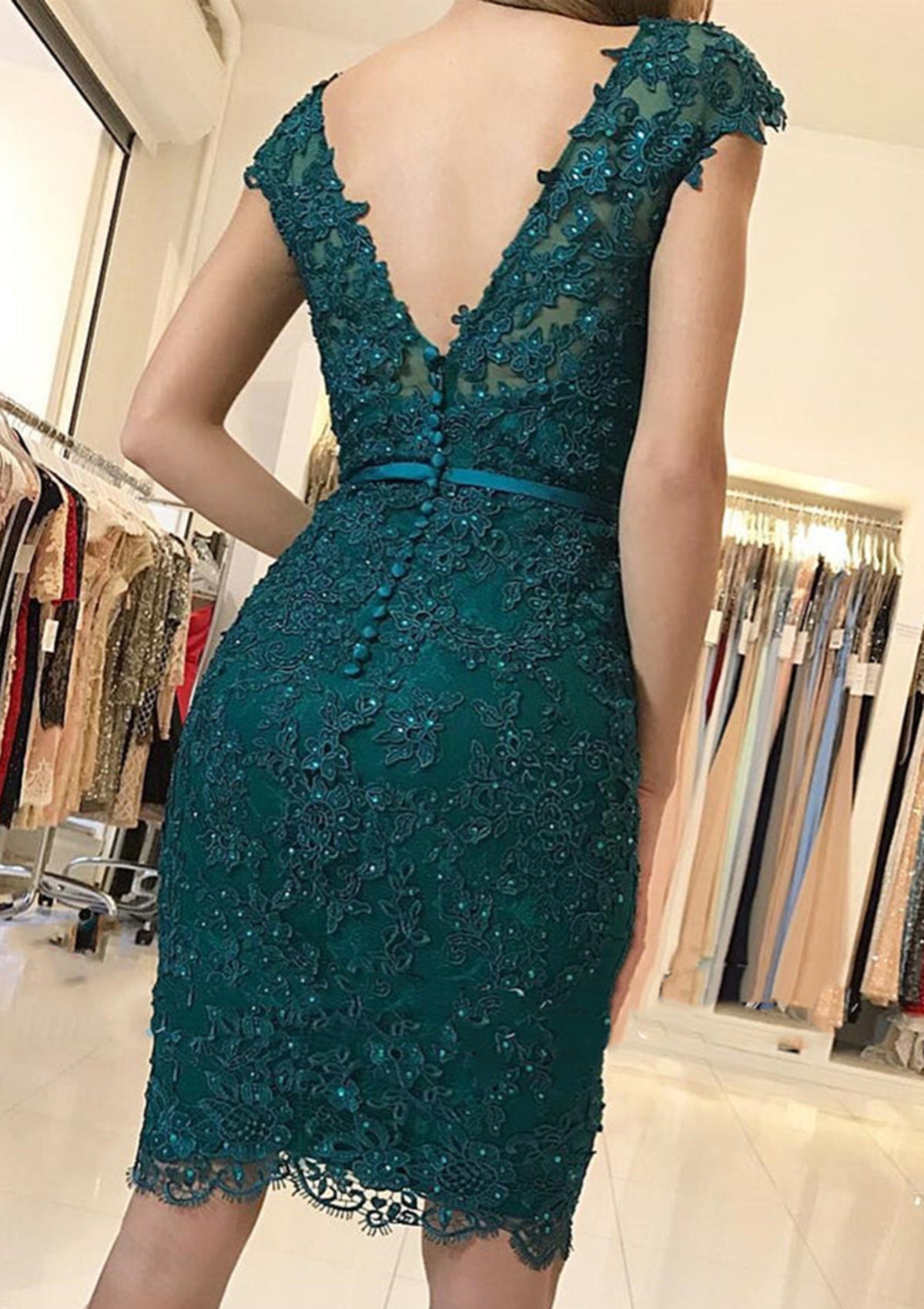 Sheath Party Dress Homecoming Dresses Floral Dress Holiday Graduation Short / Mini Sleeveless V Neck Pink Dress Lace with Appliques