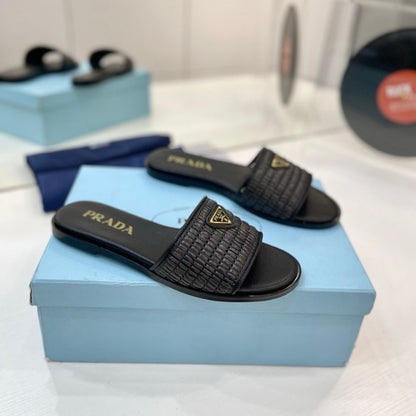 Prada Leather Slides With Crochet Details Black
