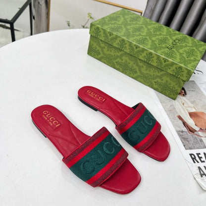 GUCCI WOMEN SLIDE SANDAL WITH WEB GREEN AND RED 816350 FAECG 6443