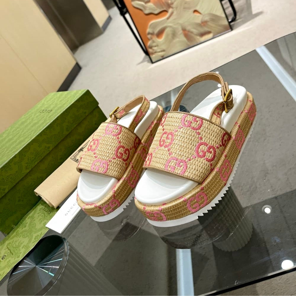 Gucci GG Platform Sandals Beige Pink