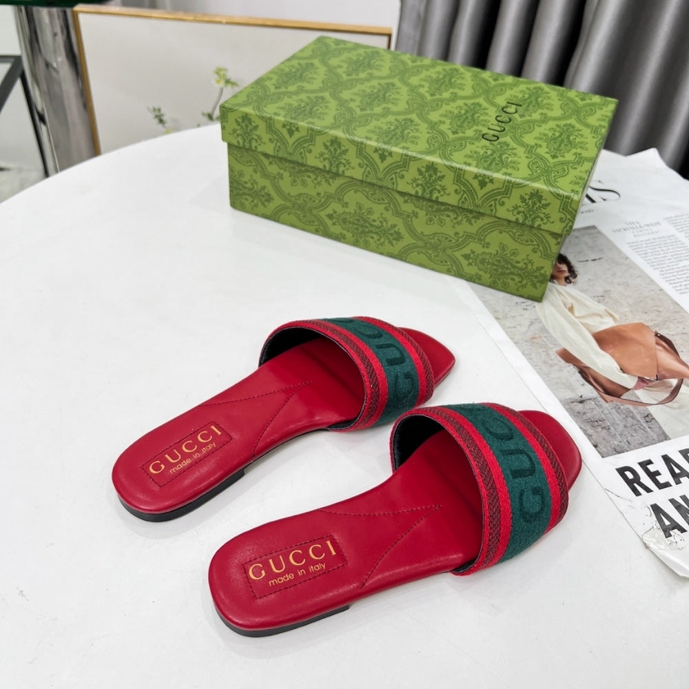 GUCCI WOMEN SLIDE SANDAL WITH WEB GREEN AND RED 816350 FAECG 6443