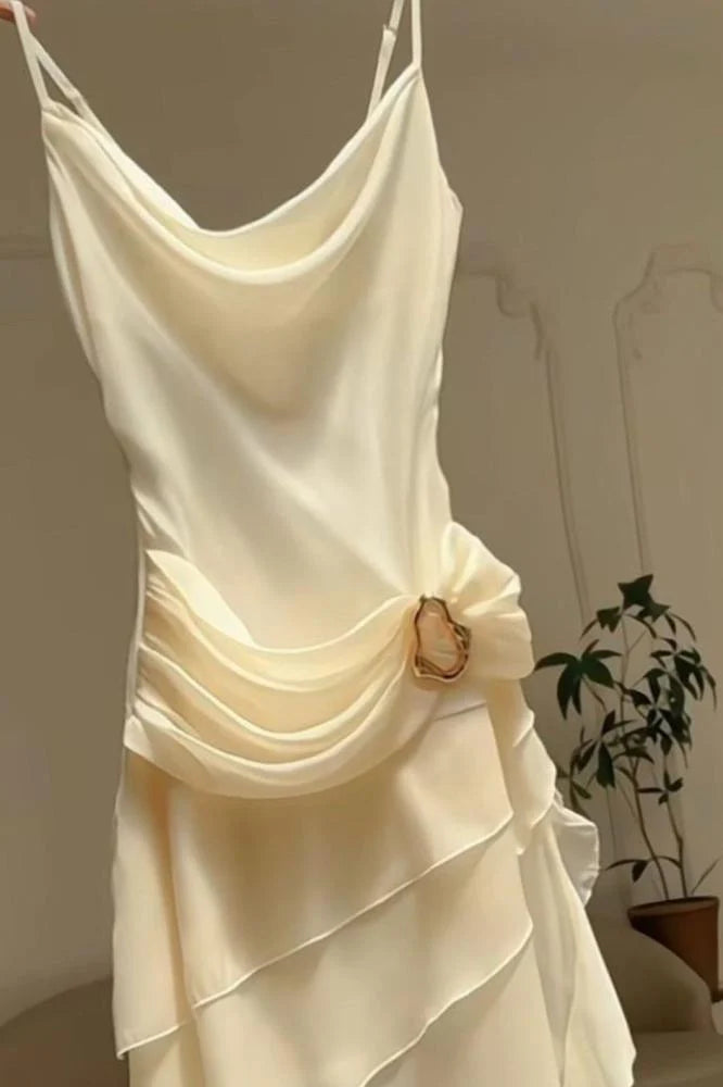 Ivory White Vintage Spaghetti Strap Long Chiffon prom dress Evening Dress Party Dress gh3374