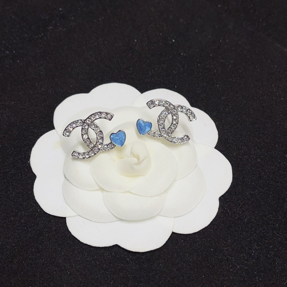 CHANEL STUD EARINGS SILVER BLUE ABF526 B19974 NAFTR