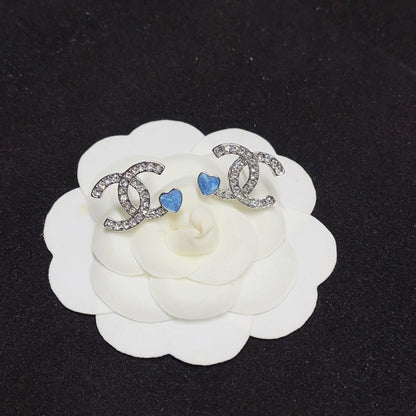 CHANEL STUD EARINGS SILVER BLUE ABF526 B19974 NAFTR