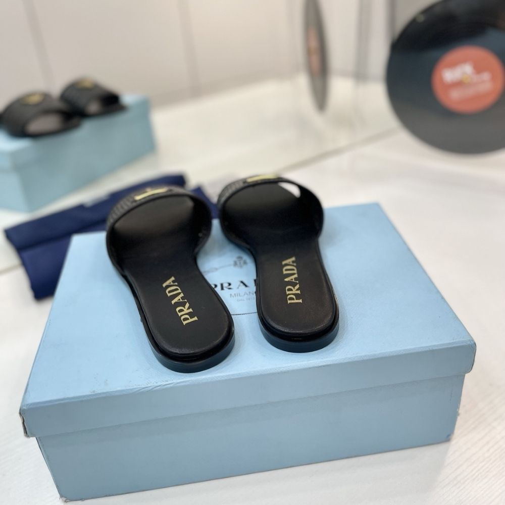 Prada Leather Slides With Crochet Details Black