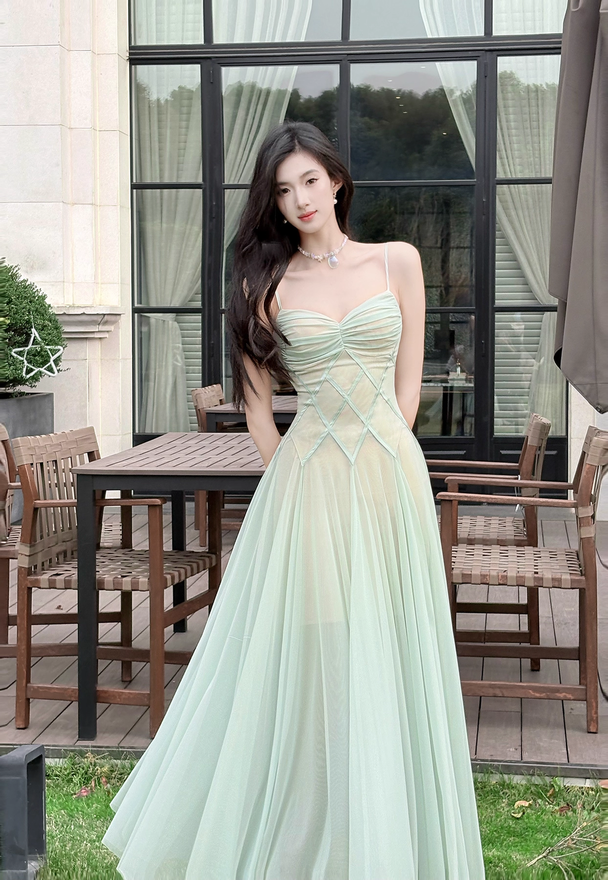 Vintage Sage Green Chiffon Prom Dress A-Line Spaghetti Strap Evening Dress Long Formal Dress TP4731