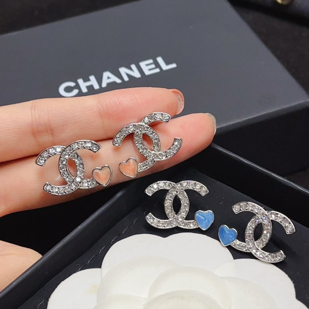 CHANEL STUD EARINGS SILVER BLUE ABF526 B19974 NAFTR