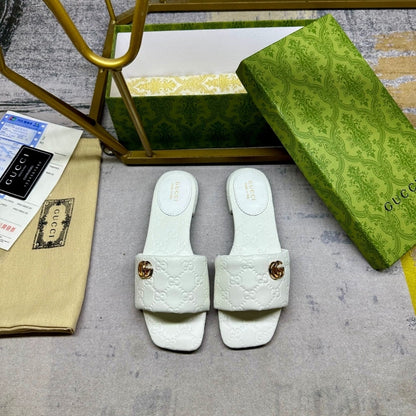 GUCCI WOMEN SLIDE SANDAL WITH DOUBLE G IVORY 816330 AAEA2 9540