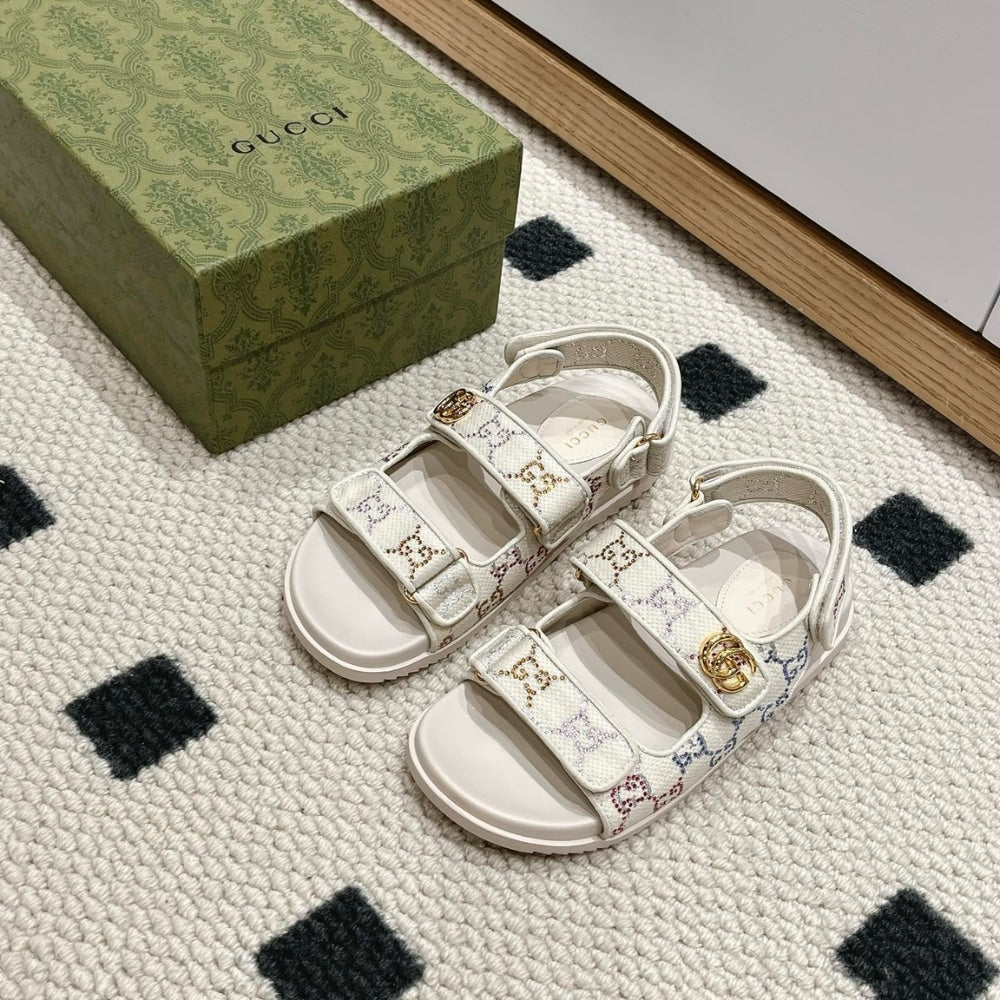 Gucci Moritz GG Monogram Sandals Beige Ebony 771575 G1730 9755