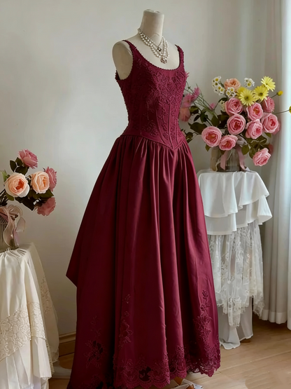 girlhomeshops--White lace retro elegant long satin dress gh5704