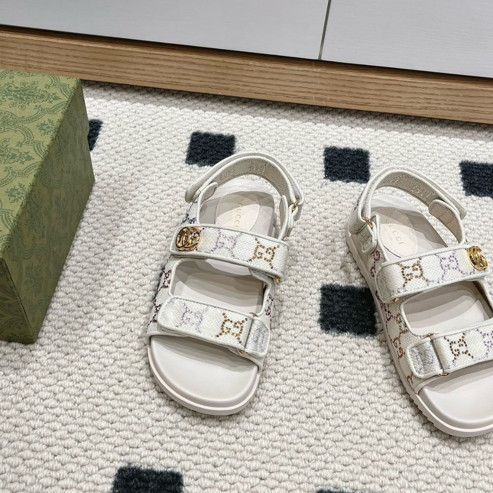 Gucci Moritz GG Monogram Sandals Beige Ebony 771575 G1730 9755