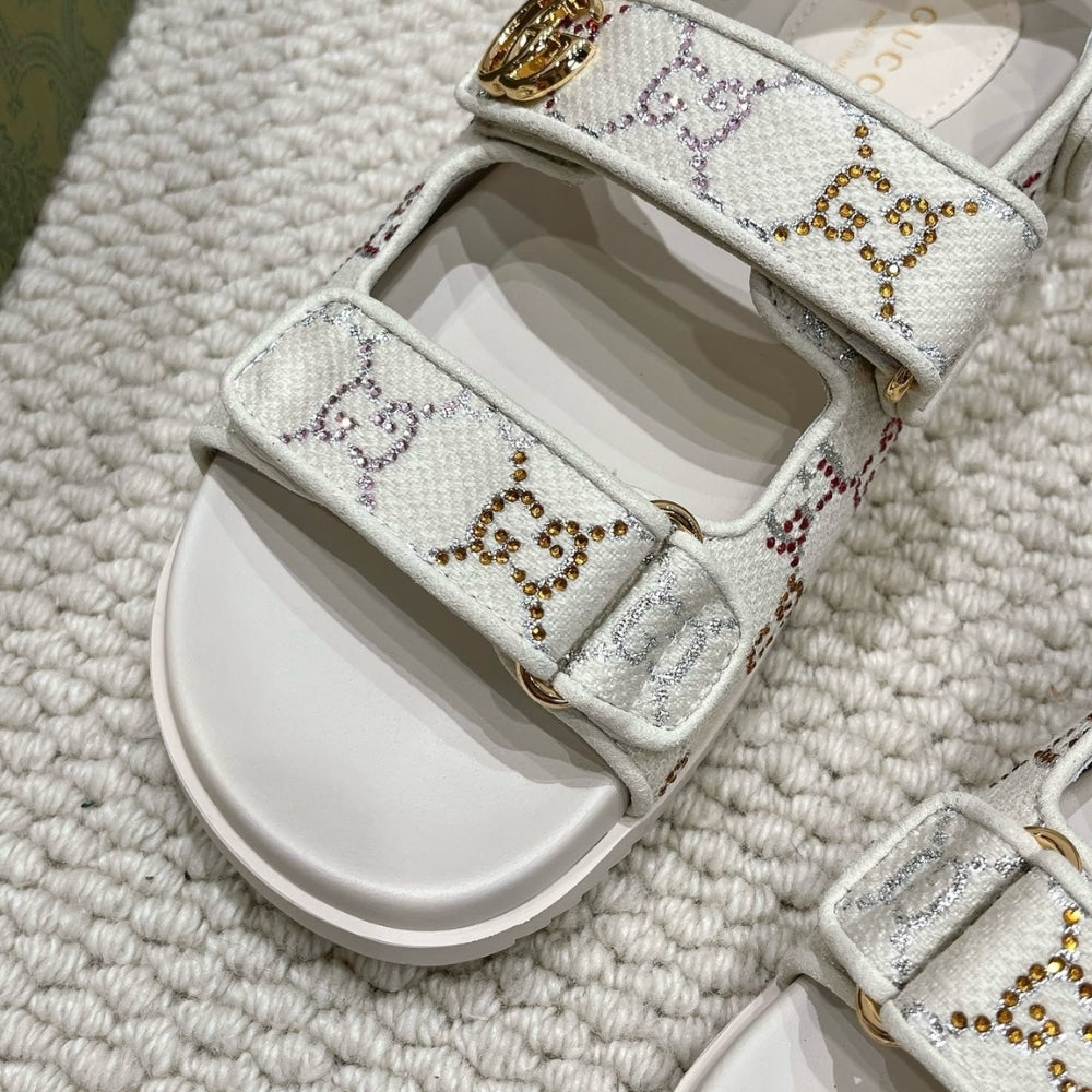 Gucci Moritz GG Monogram Sandals Beige Ebony 771575 G1730 9755