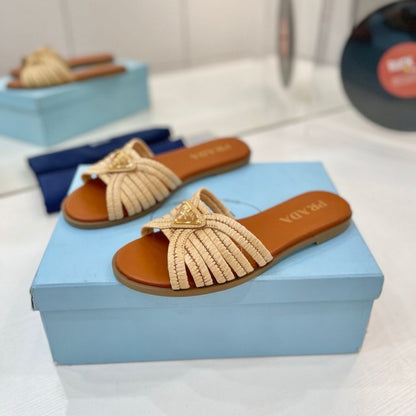 Prada Crochet Slides Cognac Brown