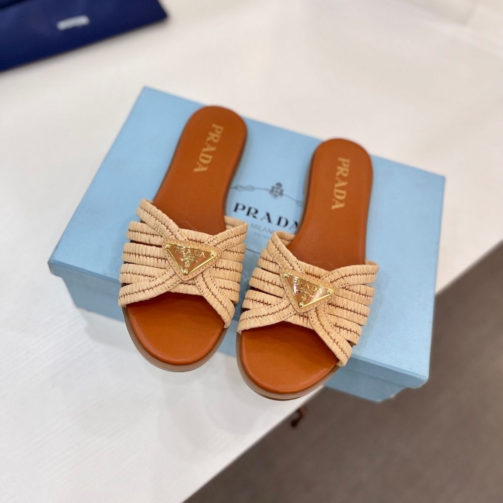 Prada Crochet Slides Cognac Brown