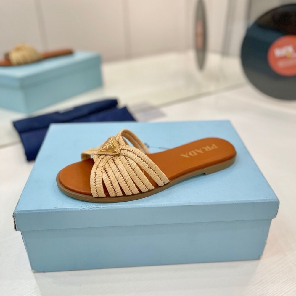 Prada Crochet Slides Cognac Brown
