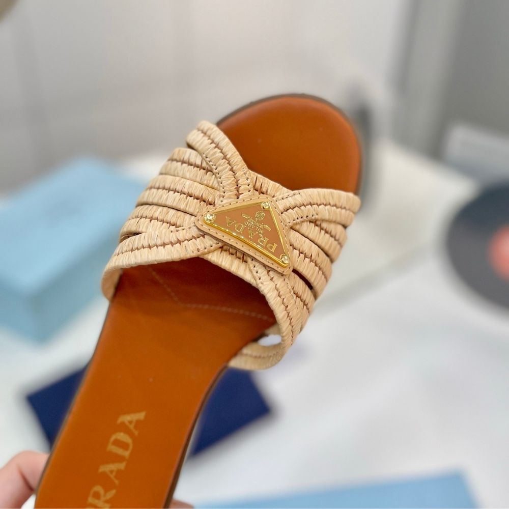Prada Crochet Slides Cognac Brown