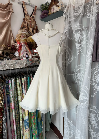Ivory white halter-neck A-line mini skirt, ball gown R6284