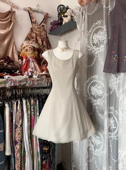 Light Gray Sleeveless Waist-Cinched A-Line Short-Length Ball Gown R7442