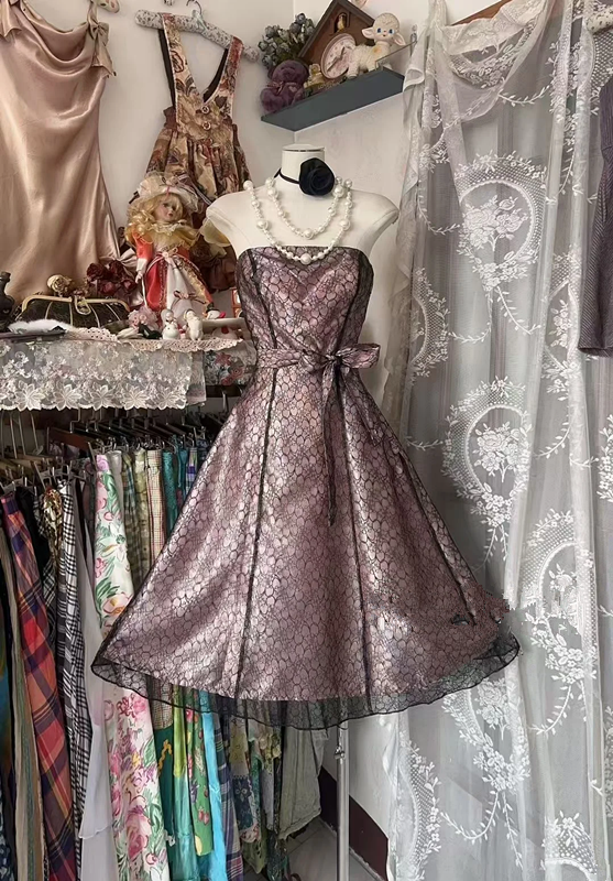 Grayish purple strapless A-line short prom dress R7482