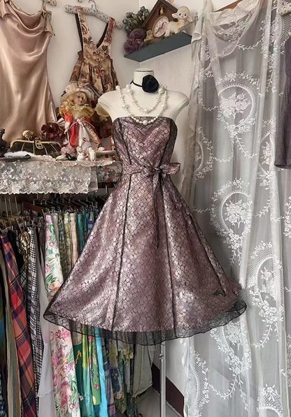 Grayish purple strapless A-line short prom dress R7482
