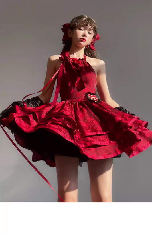Cute Ball Gown Halter Burgundy Lace Short Cocktail Dresses Birthday Outfits