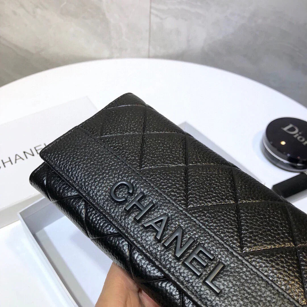 CHANEL Premium Leather Trendy Long Wallet Black 19x10cm