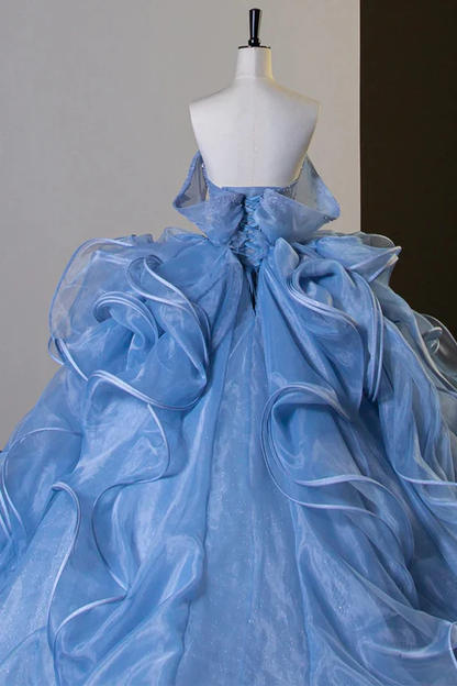 Gorgeous Sky Blue Ruffle Prom Dress Ball Gown Princess Sweet 16 Dress cc1766