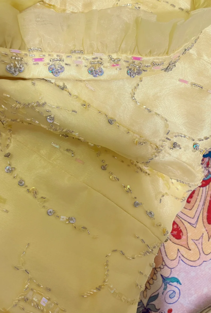 Sweet Strapless Yellow Tulle Satin Beaded Mermaid Long Prom Dress Birthday Party Gown