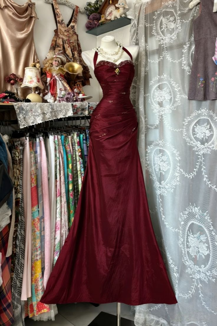 Vintage Blue Halter Satin Beaded Mermaid Evening Dress Prom Gown Long Wedding Guest Dress SP1473