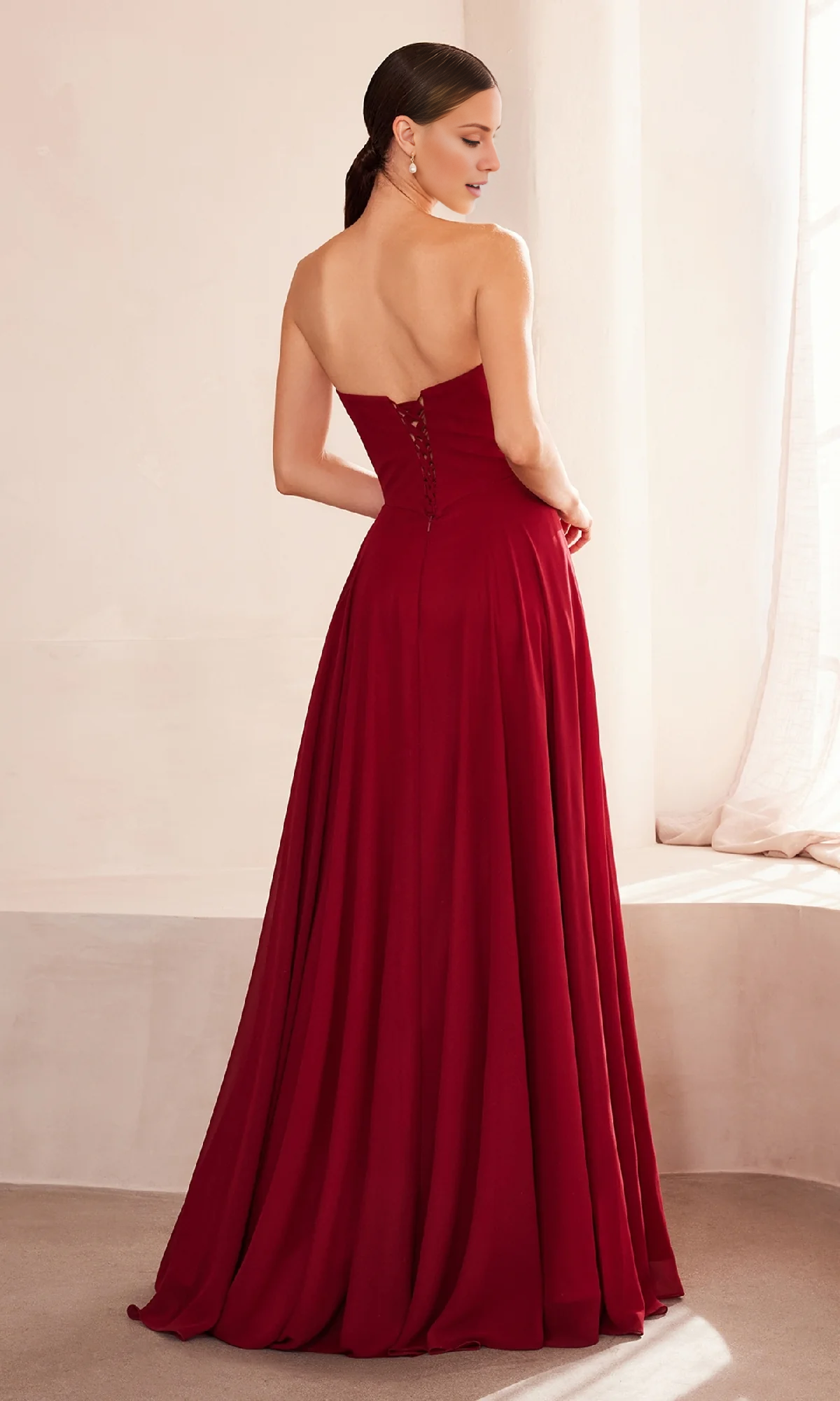 A-line off shoulder strapless back strap and floor length Prom dress