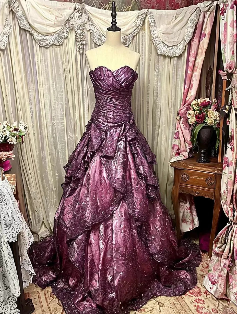 Fashion Vintage Elegant Exquisite Beading Sweet Elegant Long Layered Tulle Floor Length Ball Gown Evening Dress Wedding Dress gh4158