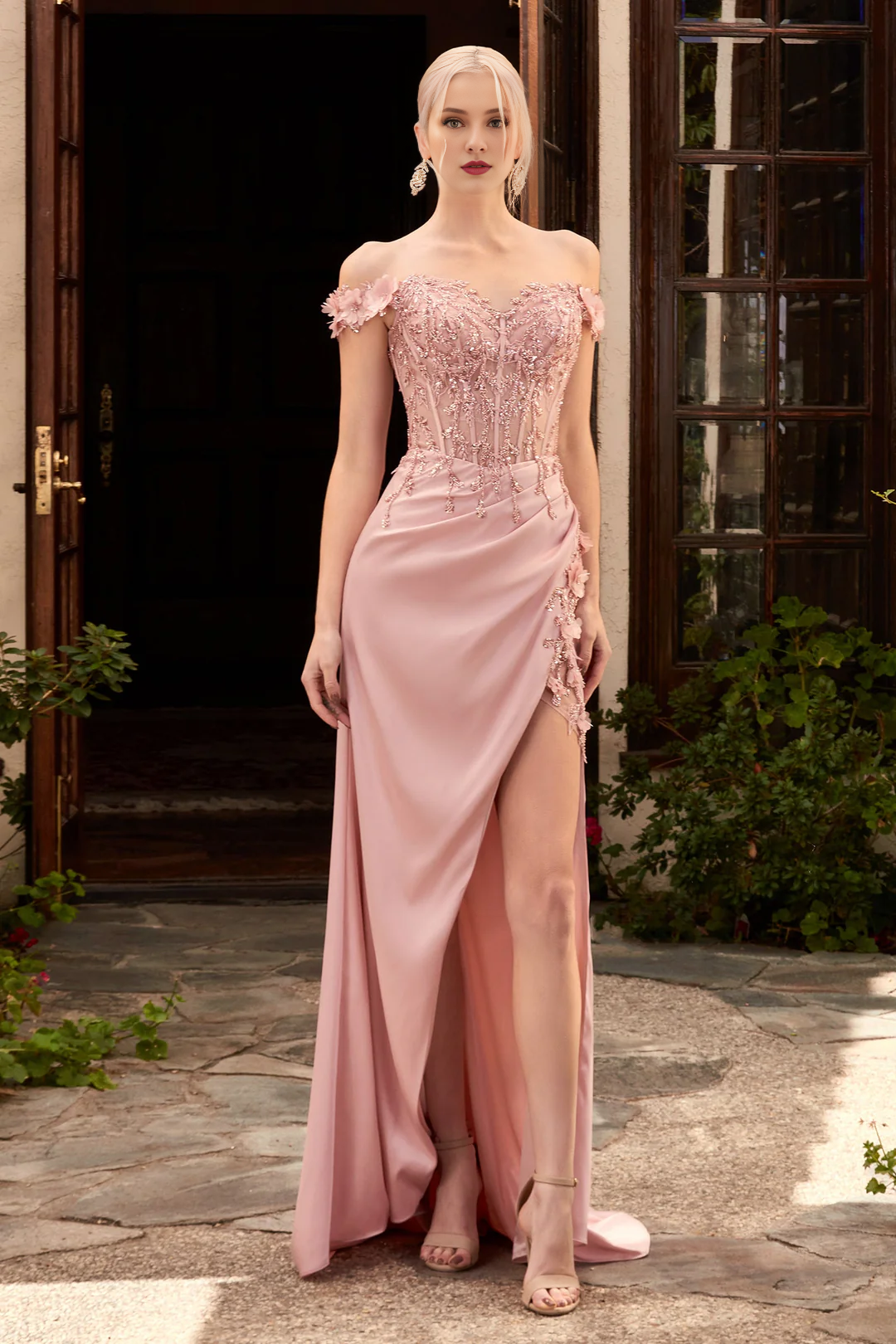 3D floral off shoulder long dress