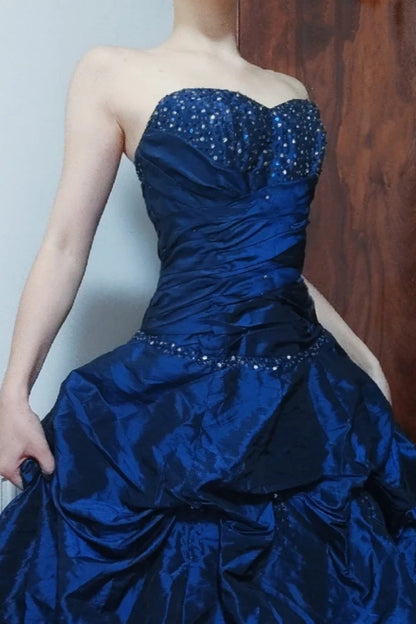 Princess Sapphire - Strapless Beaded Courtly Ball Gown, Royal Blue Party Dress gh7067