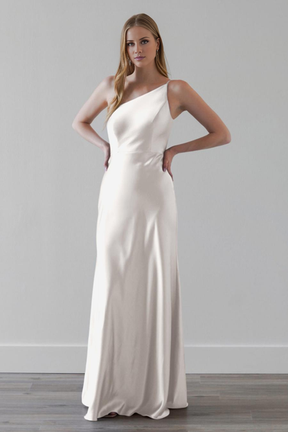 single shoulder collar sleeveless and floor length evening dress