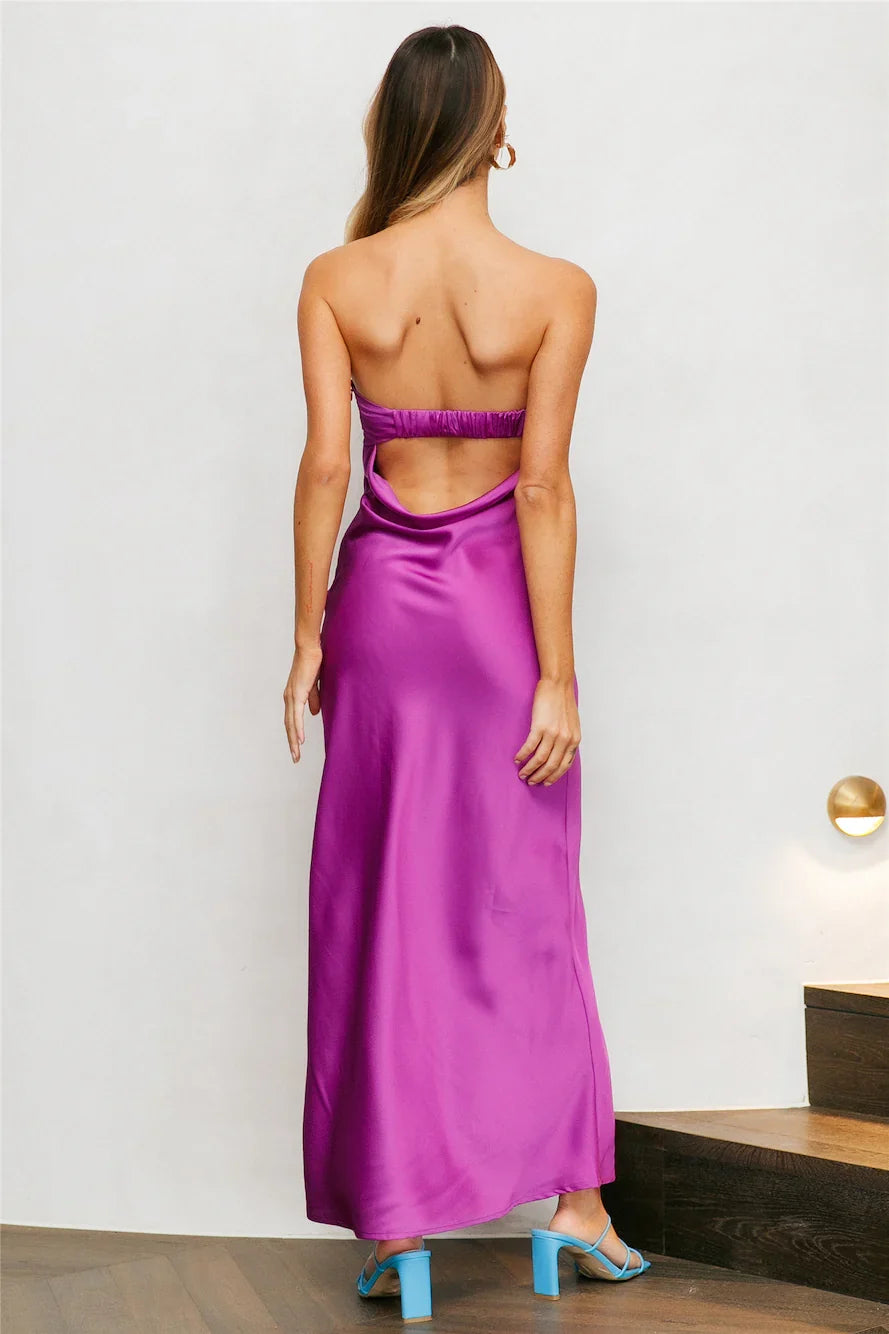 off shoulder collar strapless satin long Prom dress