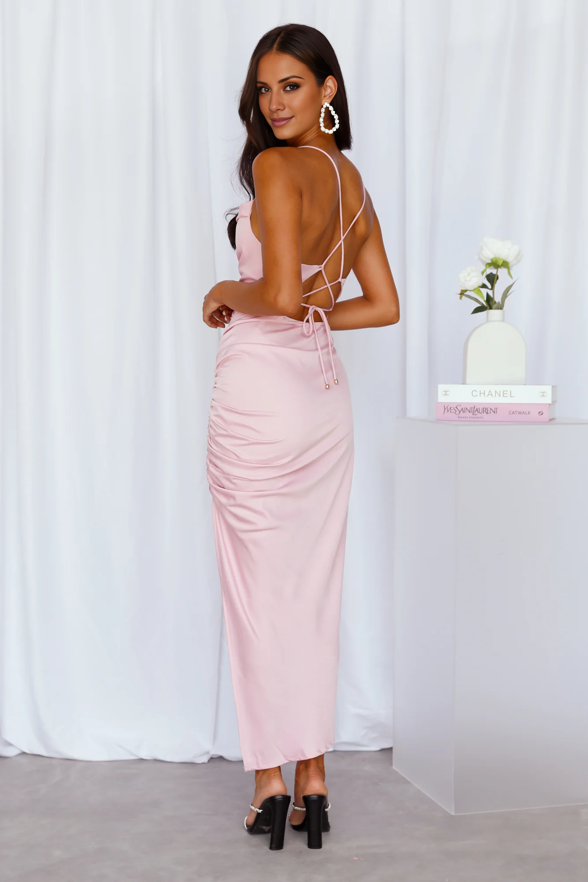 Pendant Collar Thin Shoulder Strap Back Strap Side Split Long Prom Dress